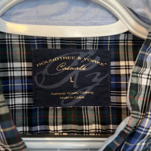 Roundtree & Yorke Casuals Men’s Long Sleeve Plaid Button Down Large Blue Vintage - Picture 2 of 8